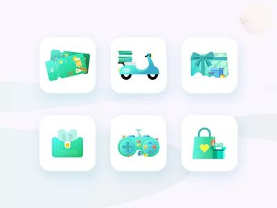 Store Icon bag card food game gift icon illustration shopping store vintage scooter