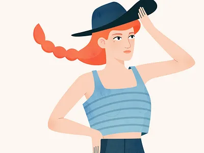 Beach babe beach braids character drawing french girl hat illustration sketch summer watercolor woman