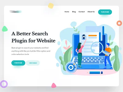 Search plugin website header banner search plugin business agency button design header slider slide home landing page people illustration vector ui user interface experience ux web website webdesign
