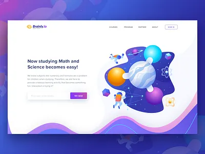 E-Learning Platform Header children gradient header illustration landing learning lesson math page school science study