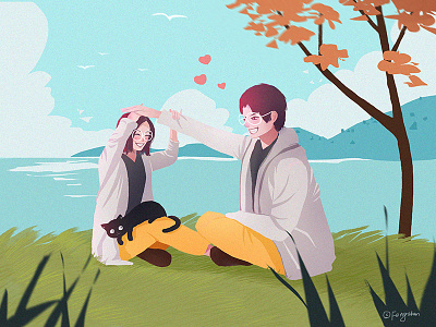sweet art blue flat green illustration love scenery tree