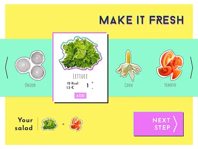 DailyUI #033 - Customize Product 033 bright colors customize product cyan daily ui dailyui dailyui 033 pink product salad salad bar yellow