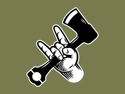 Axeton rock axe axe crosshatch illustration logo design motorcycle resuk rock and roll worker