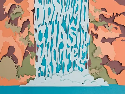 Waterfalls Paper Type and Article dimensional type hand lettering lettering paper craft type typography waterfall waterfalls