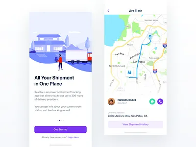 Shipment Track App delivery illustration ios live parcel shipment tracking truck ui ux walkthrough