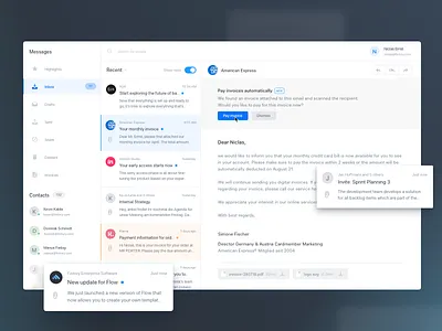 Email client with integrated payments clean client email finance fintech interface invoice message messenger pay payments ui