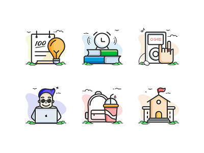 Scene icon，music， learning tool，books，school，linear