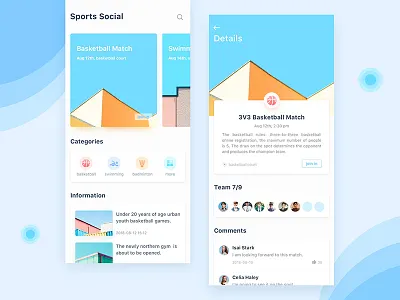 Sports Social app flat match social sport ui ux