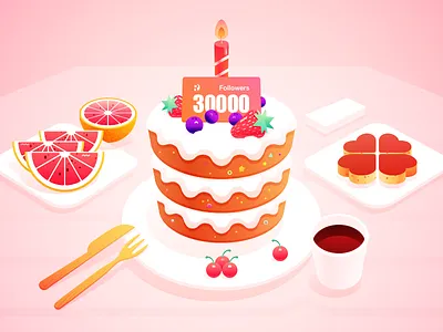 More than 30,000 followers，Thanks for your attention！ blueberries cake candle cherrystrawberry coffee grapefruit happy birthday oranges