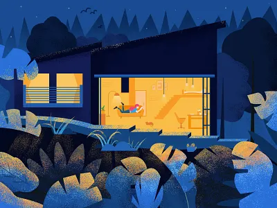 Forest House - my dream blue forest house illustration light plant sofa