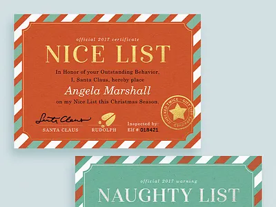 Nice & Naughty List certificate christmas design greeting card holiday naughty nice santa stamp typography