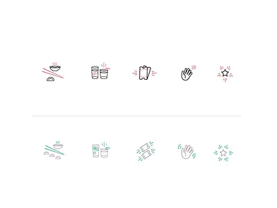 Custom Icon Set for local Restaurant Group drink dumplings graphics hand icon iconography icons illustration instagram star ticket vector
