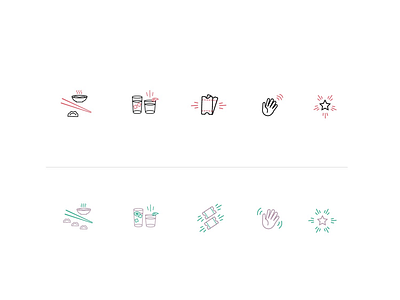 Custom Icon Set for local Restaurant Group drink dumplings graphics hand icon iconography icons illustration instagram star ticket vector