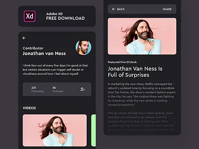 Contributor App | Adobe XD Freebie adobe xd application article contributor download follower following free freebie profile social xd