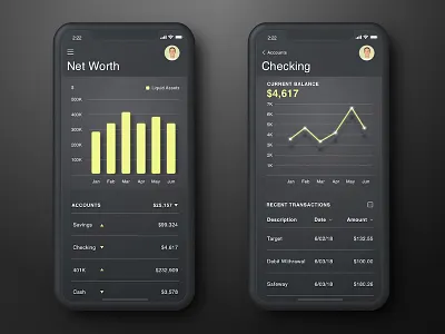 Personal Finance App app bank banking chart dark dashboard data finance graph ios iphone x product design sketch ui visualization