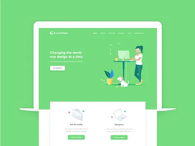 Creative Match creative designer desk dog flat green home page laptop office web design website work