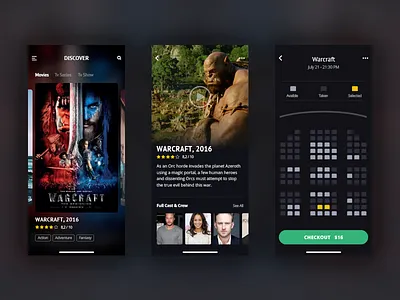 Showtimes Pro cinema dark design imdb movie reservation seat plan showtime ticket watchlist