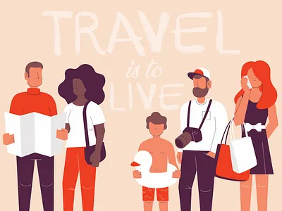 Travel Is To Live character duck illustration lifebuoy map people photo camera shopping summer tourism travel trip