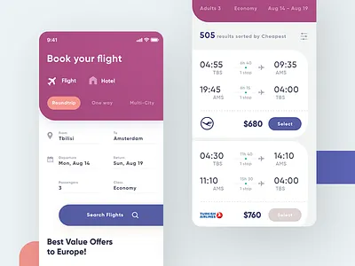 Travel App UI app booking color colors flight ios travel