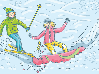 Set of travel insurance illustrations bunny cartoon character cute drawing extreme line people snow snowboard vector winter