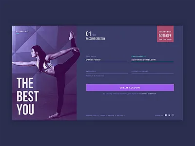 Fitness Account Creation fitness health layout register registraiton sign up ui