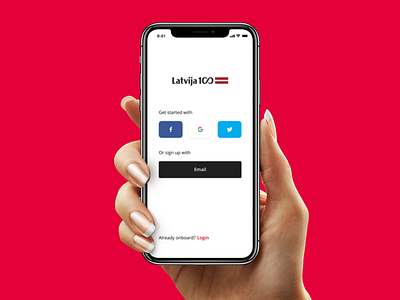 Latvia100 - Signup 2d app design events location mobile red signup tourism travel ui ux
