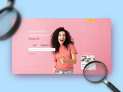 scavan User Landing big image dropdown hero image pink property card real estate search solid background