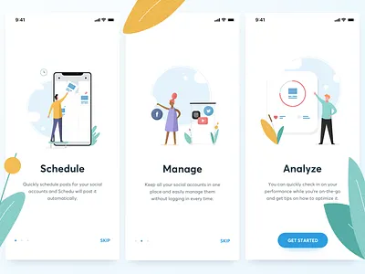 Onboarding app character dailyui dashboard illustration onboarding schedule social tutorial walkthrough
