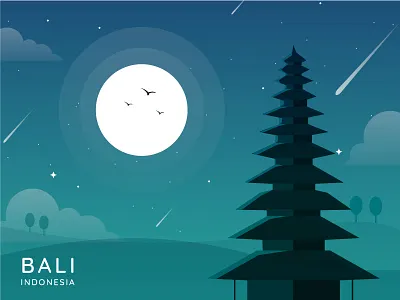 Night Scene in Bali bali culture flat gradient graphic illustration indonesia night vector