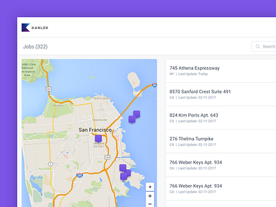 Kanler - Jobs (map) clean dashboard design jobs location map product system ui ux web