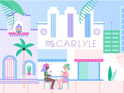 Miami beach character florida illustration illustrator miami palm trees people purple south beach ui visual design