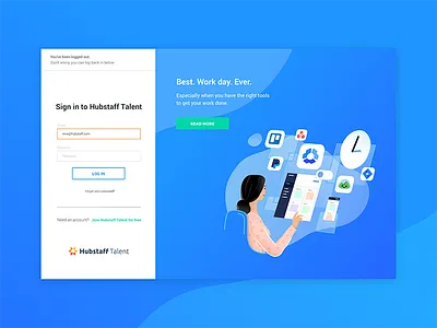 Log back in page freelance gradient hubstaff illustration login logout remote remotework talent team ui ux