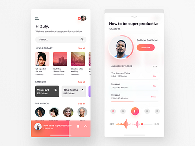 Podcast Visual Exploration album app audio clean minimal music player podcast streaming ui