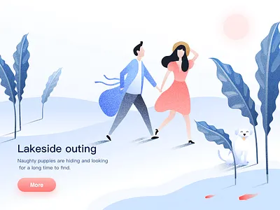 Lakeside Outing dog girl illustration lakeside people tree