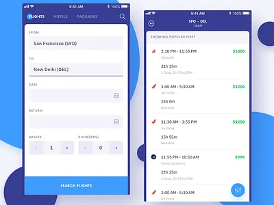 Flights aeroplane app design flight mobile search ui ux