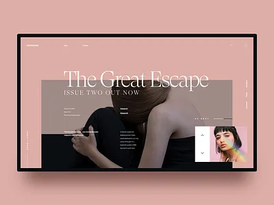 The Great Escape II :: Layout Exploration beautiful beauty hero header landing page layout magazine news pink slide typography ui design women