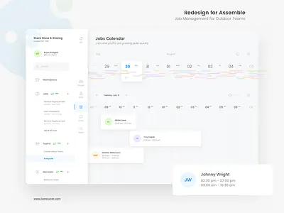 Jobs Calendar for Assemble Platform calendar clean dashboard graphs interface minimal schedule simple timeline ui user management ux