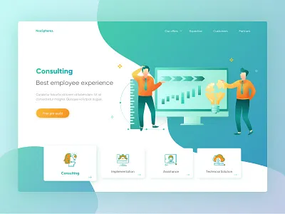 NeoSpheres consulting page green homepage illustration interaction landing page logo ui ux