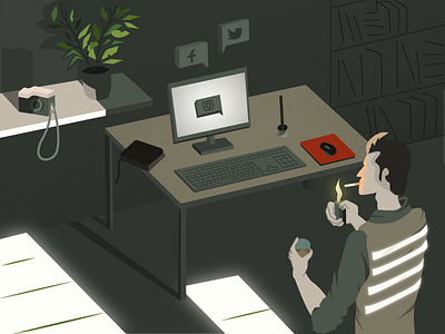 Illustration: Social media addiction addiction character dribbble illustration isometric sketch smoking social media vector workspace