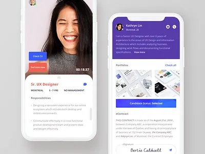 Interview App. app chat hiwow job message mobile phone portfolio profile ui video