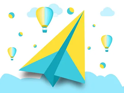 Give Wings To Your Business branding character cloud design colors desig fly flying header banner hover icon illustration outline paper paper plane plane rainbow space stars ui ux design vector