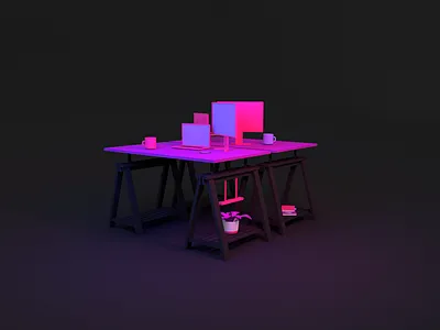 Desks @FullStory 3d clean illustration interior design minimal