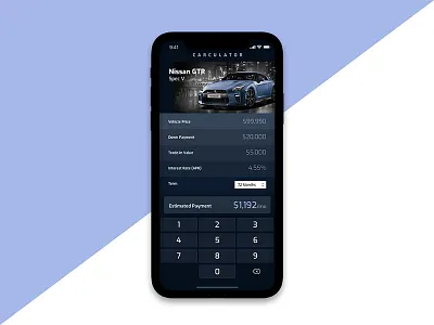 Daily UI 004 | The Carculator calculator cars dailyui gtr mobile nissan purple ui