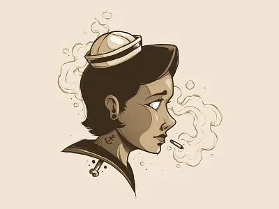 "Smoking Sailor" art artwork design girl graphic illustration photoshop sailor sketch smoking tattoo texture