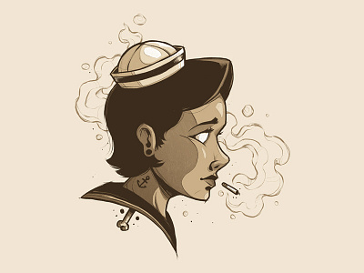 "Smoking Sailor" art artwork design girl graphic illustration photoshop sailor sketch smoking tattoo texture