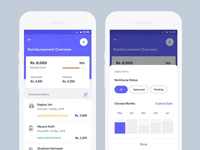 Agent Reimbursement agent android app claim filters finance minimal property realestate reimbursement ui ux