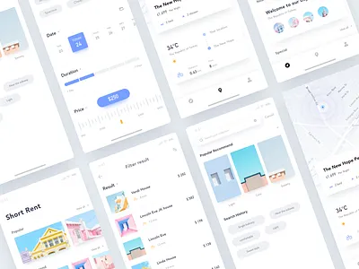Short rental App app design distance filter house layout location rent ui ux