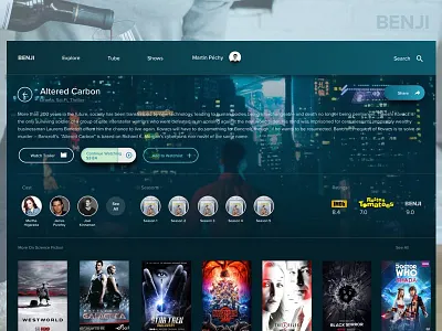 Benji -Show detail page dashboard gradient hulu media netflix prime stream ui video web