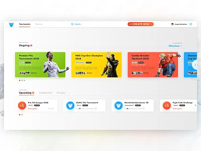 Tournament bracket generator aplication app cards colorful design fifa game gaming homepage interface minimal mortal kombat player tekken tournament ui ux web webdesing website