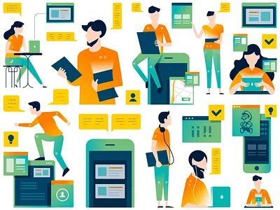 Butterfly Effect - illustrations accelerator app devices education figures lab mentors mentorship students teacher